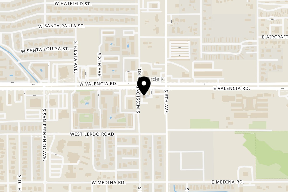 Map showing the location of Taqueria Aqui Con El Nene Valencia on 65 W Valencia Rd in Tucson